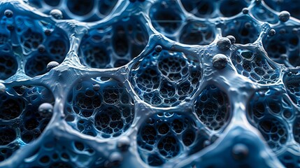 Close-up of a blue bubble-like structure creating a mesmerizing abstract background. - obrazy, fototapety, plakaty