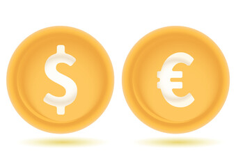 3d vector dollar coins and euro coins