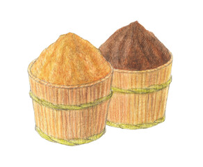 みそ2種　水彩色鉛筆イラスト