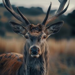 deer with large antlers with an odd look on its face
