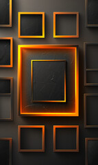 Bright orange glowing geometric squares on a vibrant abstract background.