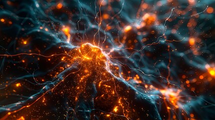 Abstract visualization of a neural network with fiery nodes and connections, representing digital communication and artificial intelligence.