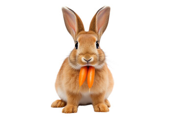 brown rabbit Sitting and eating carrots.Isolated on transparent background.