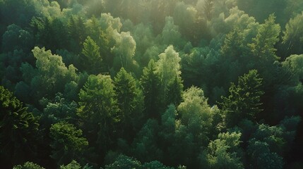 Naklejka na ściany i meble AI generated illustration of lush forest with sunlit green trees