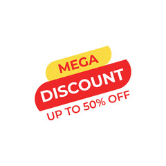 50% Discount. Sale tags set vector badges template,50 percent Mega Discount sale, Special offer sale red tag isolated vector illustration, Discount offer price label, mega discount up to 50% off.