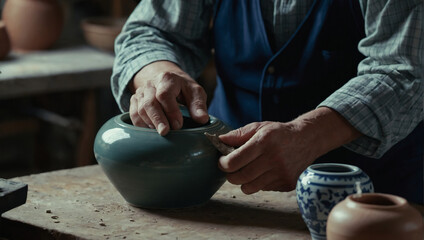 Master Potter Crafting Porcelain Vases