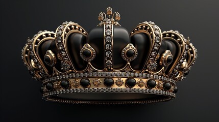 A royal crown adorned with precious gemstones on a black background, symbolizing power, elegance, and opulence