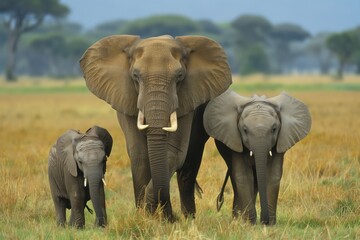 A family of African elephants in one shot