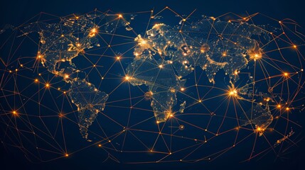 Communication technology, global internet network over Earth.