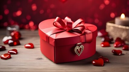 Obraz na płótnie Canvas Red gift box and package in the shape of a heart for romantic occasions and gifts