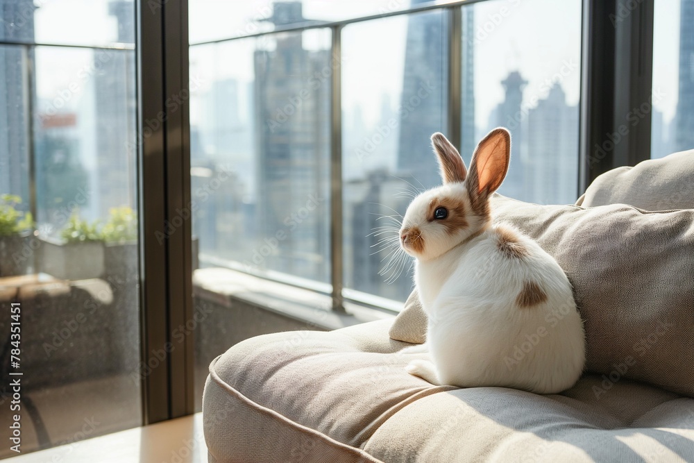 Sticker AI generated illustration of a rabbit lounging on a sofa