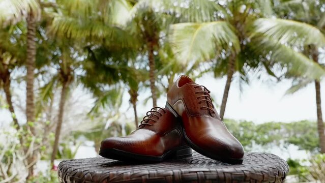 Brown leather shoes of the groom