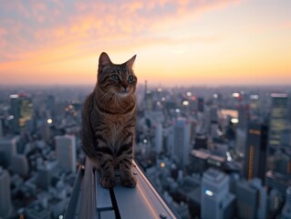 a cat is sitting on the ledge of an apartment building