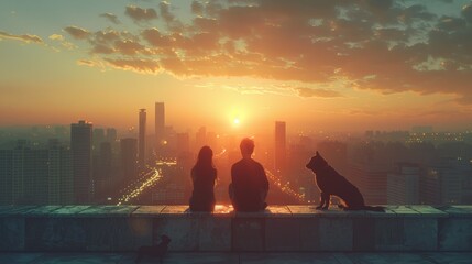 Rooftop Rendezvous With Mans Best Friend - obrazy, fototapety, plakaty
