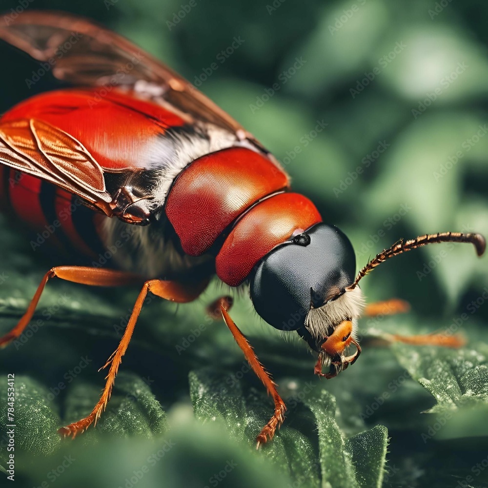 Canvas Prints AI generated illustration of a close-up of a beetle on green leaves