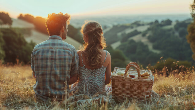 A couple having an outdoor picnic