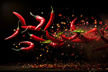 Red hot chili pepper flying in the air