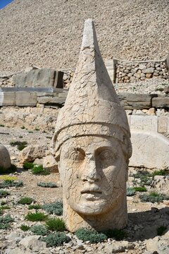 Vertical shot of an ancient statue on Mount Nemrut in Turkey