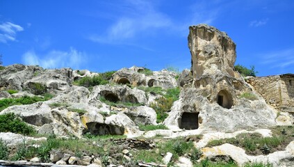 Beautiful view of a wonderful ancient cave city Uplistsikhe, one of the first cities in Georgia