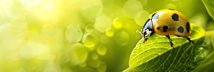 Macro ladybug in nature green background.