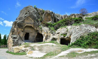 Beautiful view of a wonderful and majestic ancient cave city in summer on daytime