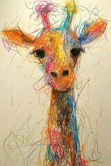 an image of a giraffe drawing with colored pencils