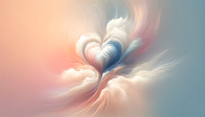 Concept of fulfilled love. The image should feature a radiant, glowing heart in the center, enveloped in soft, warm colors like pink, red, and gold, suggesting warmth and happiness.