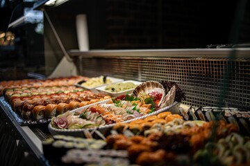 Selective focus shot of sushi rolls