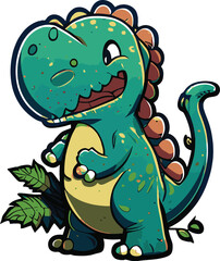 Cute baby dinosaur smiling and looking side, white background