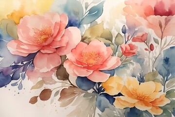 Watercolor artwork of roses and foliage on a white background, AI-generated.
