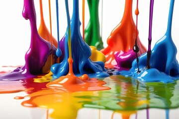 AI generated illustration of colorful dripping paint on a white surface