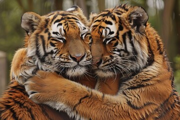 a family of Amur tigers in one frame