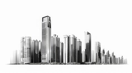 Fototapeta na wymiar Modern high-rise buildings Isolated on white background, with clipping path. Black &, White style.