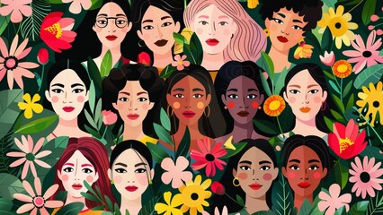 AI generated illustration of a vibrant indian style artwork of diverse women with colorful hair