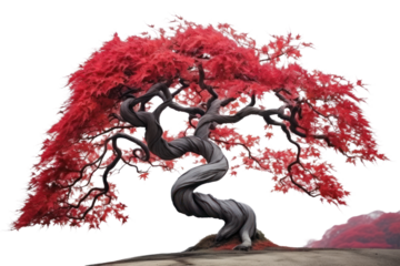 red leaves, twisted trunk. Isolated on transparent background. Isolated on transparent background.