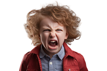 angry child angry with dissatisfaction , Isolated on a transparent background.
