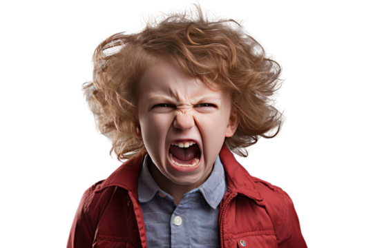 angry child angry with dissatisfaction , Isolated on a transparent background.