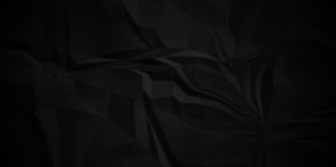 Dark black crumple paper wrinkled poster template ,blank glued creased paper texture background. black paper crumpled backdrop background. used for cardboard.
