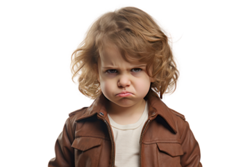 angry child angry with dissatisfaction , Isolated on a transparent background.