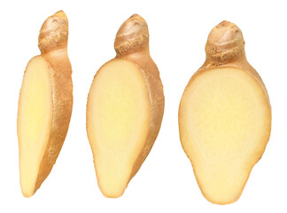  Fresh ginger slices isolated, transparent PNG, PNG format, cut out, collection, set