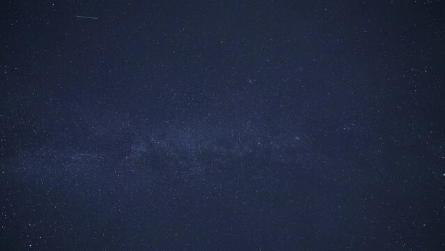 Timelapse video of the starry sky at night with shooting stars and asteroids