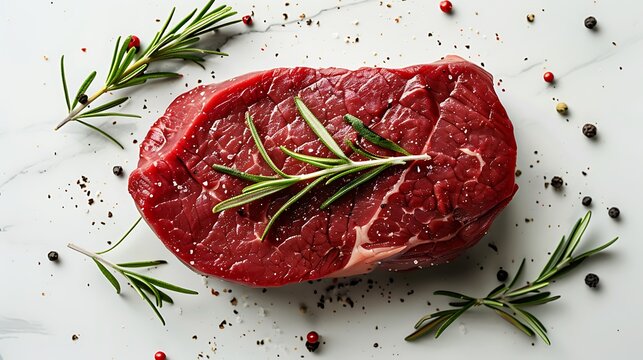 Fresh and Juicy Raw Beef Steak - Top View for an Up-Close Look white background