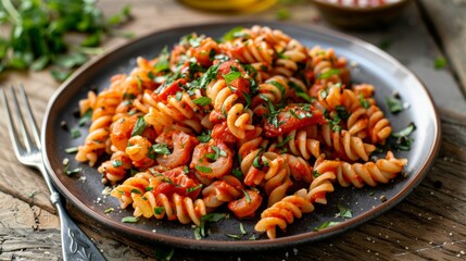 Fusilli pasta with tomato sauce
