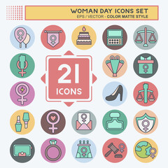 Icon Set Woman Day. related to Women Justice symbol. color mate style. simple design illustration