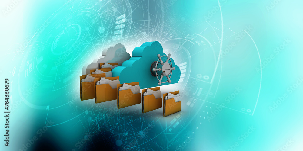 Poster 3d rendering cloud folder storage lock