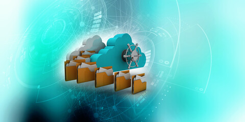 3d rendering cloud  folder storage lock