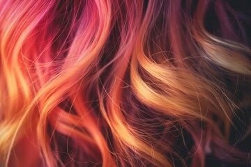 The rich, flowing tones of red and orange dye in hair offer a striking image for hair fashion and styling guides.