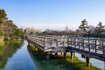 八条ヶ池 水上橋から早春の景色（京都府長岡京市）