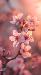 AI generated illustration of pink flowers blooming on a tree branch