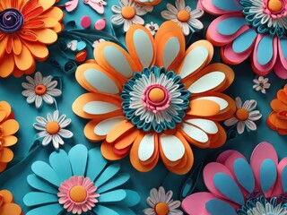 Fototapeta na wymiar Daisies pattern 3D quilling art Botanical card